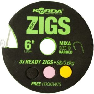 Korda Ready Zigs 6' Barbless Size 10/180cm/3 zigs on spool
