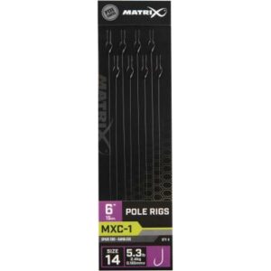 Matrix Mxc-1 Size 14 Barbless 0.165mm 6" 15cm Standard Pole Rig 8Pcs